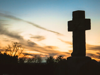 Dramatic Cross Silhouette at Sunrise Religious Background