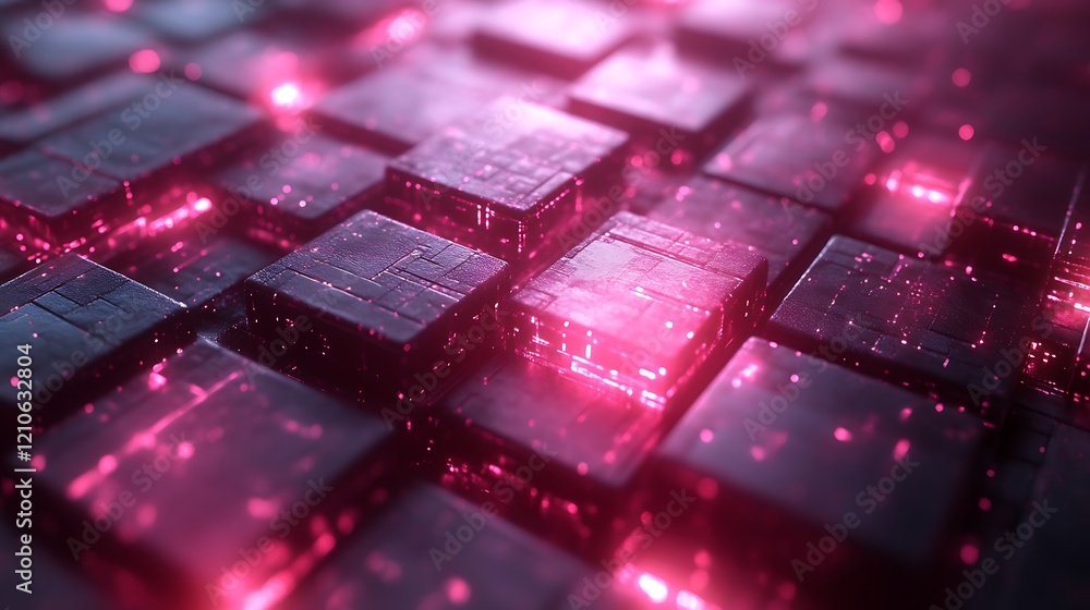 Poster glowing cubes abstract digital network structure