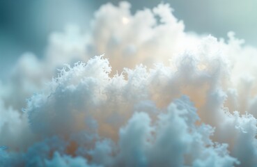 Closeup view of fluffy white polyester fiber. Detail of soft synthetic material. Texture, structure of synthetic fiber. Macro photo showing filament, fluff. Looks like material used for insulation