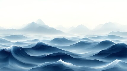 Serene Blue Waves Rolling Towards Distant Mountains