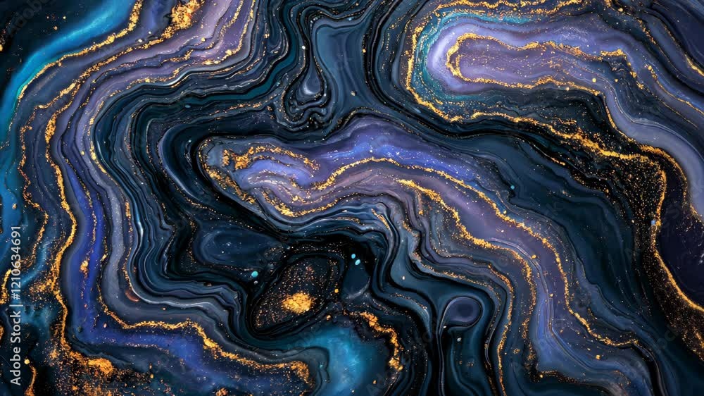 Aufkleber vibrant swirls of deep blues and golds create a mesmerizing abstract design in cosmic patterns