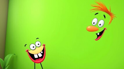A whimsical and humorous scene featuring various funny objects and characters against a vibrant green background, amusing, happy, vibrant