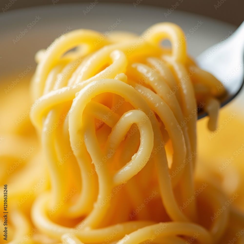 Poster the image shows a close-up of a plate of spaghetti with a fork in it. the spaghetti is long and thin