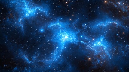 Naklejka premium Glowing cosmic blue particles drifting in space, abstract and luxurious, infinite and magical, calm and peaceful, high detail and ethereal atmosphere, vibrant reflections