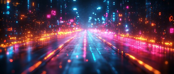 Obraz premium Neon city road at night.