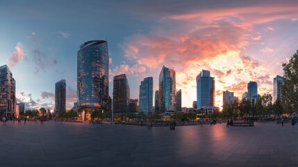 Panorama of the city. Environment map. HDRI map. equidistant projection. Spherical panorama.
3D rendering