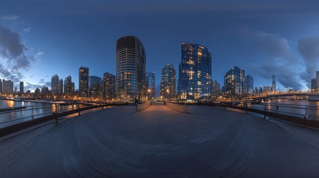 Fototapeta HDRI, Environment map, Equirectangular projection, Spherical panorama. Night city 3D rendering