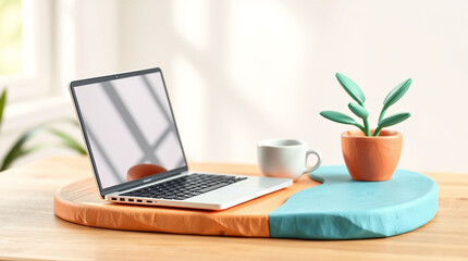 laptop and cup of coffee on table