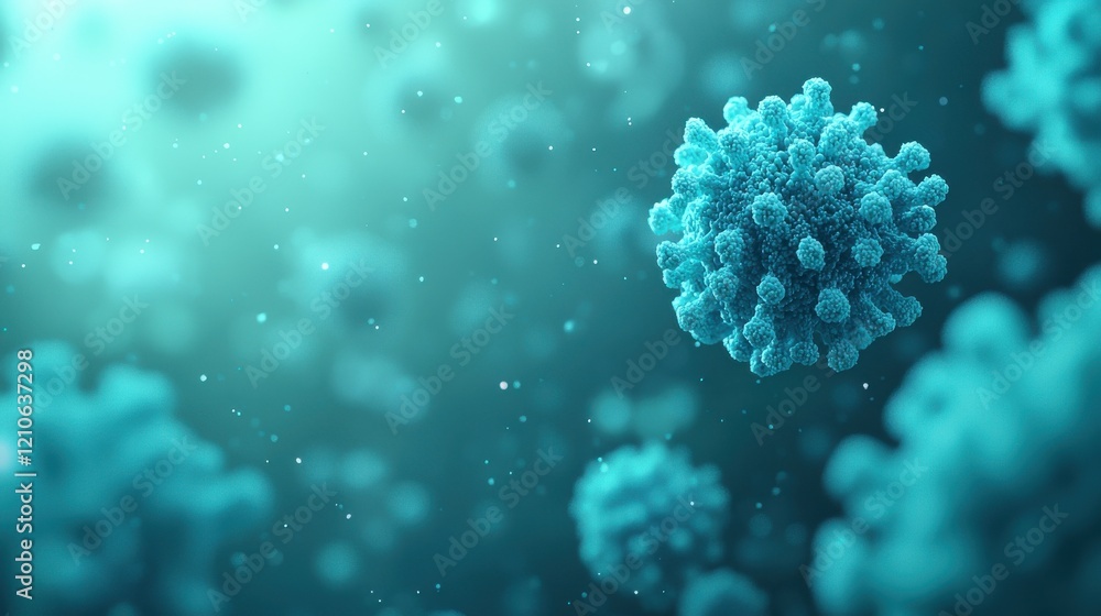 Aufkleber a detailed microscopic view of virus-like structures in a blue-green environment, illustrating biolo