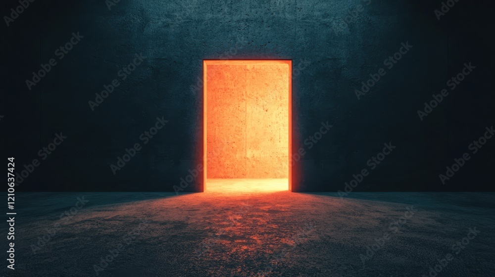 Poster a glowing doorway illuminates a dark space, creating a contrast between light and shadow, evoking my