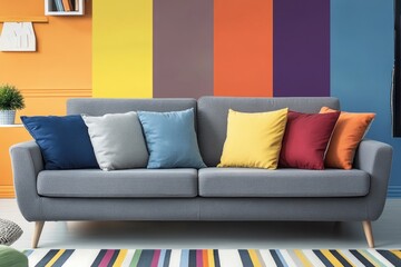 Cozy living room with colorful walls and a comfortable couch, perfect for relaxation or entertaining