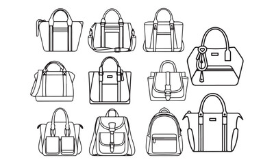 Handbags and Backpacks Line Icons Stylish Bags, Totes, and Satchels
