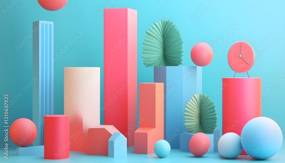 Aufkleber a vibrant composition of geometric shapes and colorful figures, creating a modern and playful atmosp