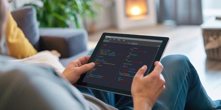 Software development programming on computer screen for brisk application and program coding