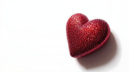 Fototapeta premium Red textured heart with glossy beads on a white background, romantic Valentine's Day symbol 