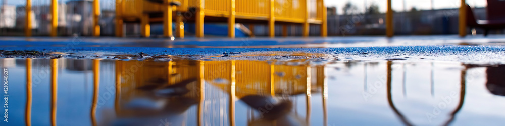 Poster puddle reflection of yellow playground structure