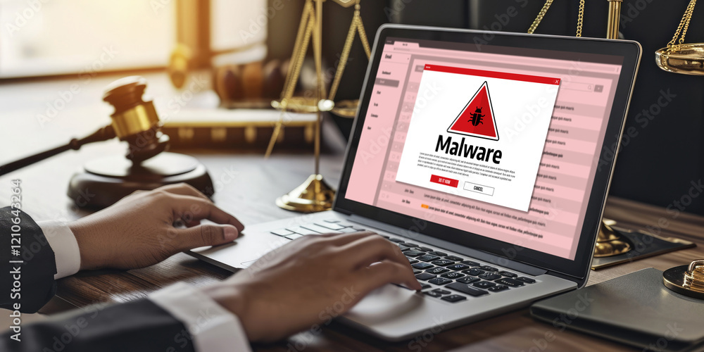 Poster cyber attacking concept. malware alert showing on computer screen display scam and threat detection 