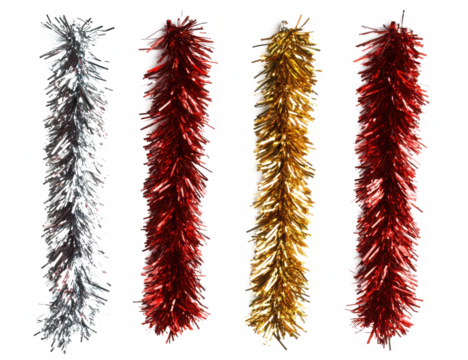 Collection set of christmas tinsel isolated on transparent or white background 