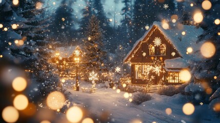 Fototapeta premium glowing holiday lights with snowflakes, festive and warm, high detail and rich colors, cozy winter atmosphere