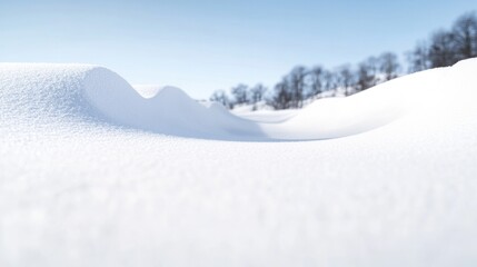 wide shot of natural half-pipes formed by snowdrifts on mountainside with blurred alpine forests below