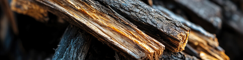 Close-up of Charred and Uncharred Firewood