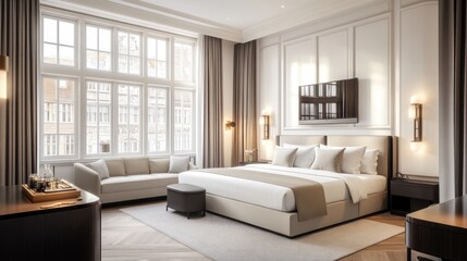 Luxurious Hotel Room with City View: Elegant Interior Design