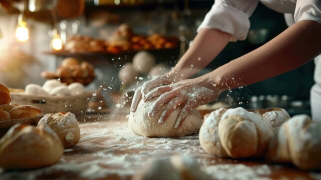 Bakers Are Kneading Dough For Pastries Photorealist
