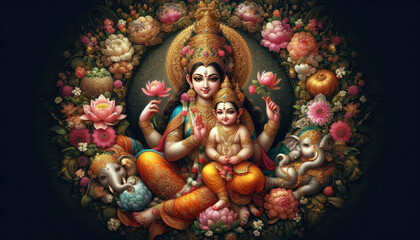 Baby Ganesh and Mother Goddess Parvati