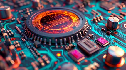 Fototapeta premium Digital house styled futuristic with neon circuitry