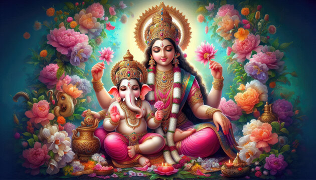 Baby Ganesh and Mother Goddess Parvati