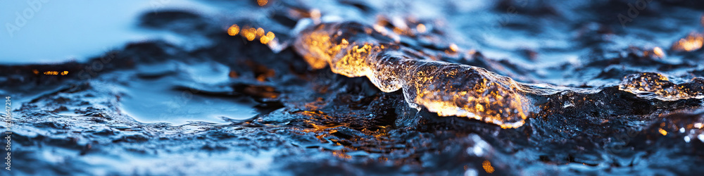 Poster close-up of illuminated translucent wave on dark textured surface