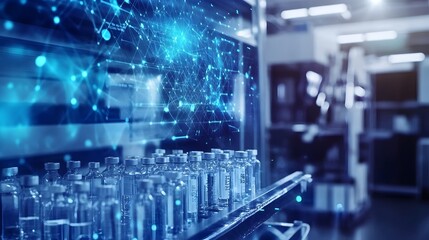 Abstract Blue Network Technology Background Digital Science Medical vials Research Innovation Future Healthcare Pharmaceutical Industry Development Laboratory  