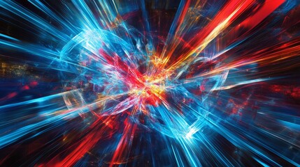 Obraz premium Glowing neon abstract digital art with vibrant blue and red streaks, highly detailed, dynamic and striking, futuristic and artistic, powerful and captivating atmosphere