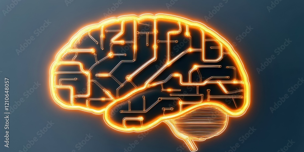 Poster illuminated digital brain design, symbolizing technology and artificial intelligence.
