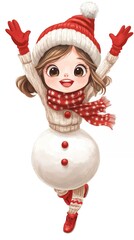 Joyful girl in snowman costume celebrating winter festivities