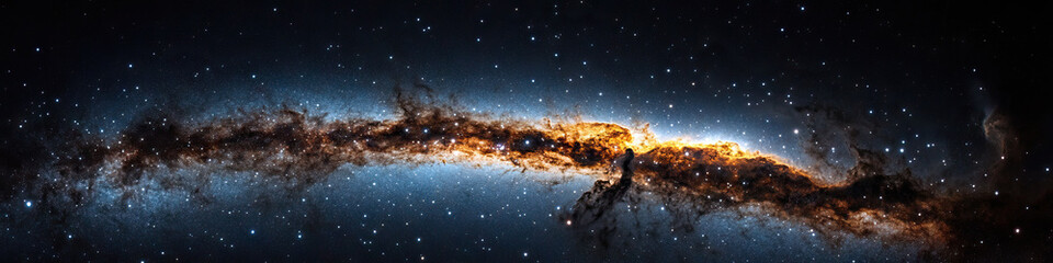 Fototapeta premium Panoramic View of a Galaxy's Central Region with Interstellar Gas and Dust