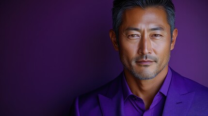 Fototapeta premium A person dressed in a bright purple suit posing for a photo
