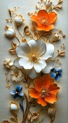 3D Gold Luxury Embossed Flower Design