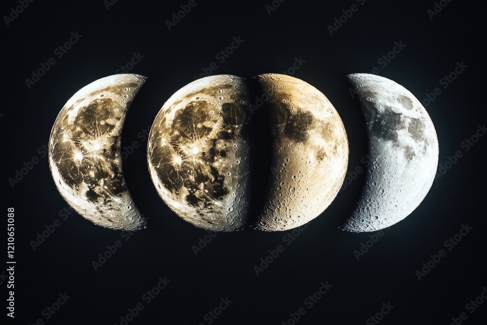 Poster three distinct lunar phases against a dark backdrop, ideal for use in astronomy or space-themed proj
