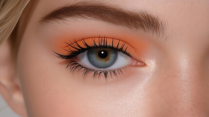 Obraz premium Close up of a womans eye with orange eyeshadow