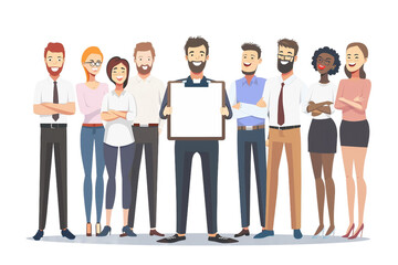 Obraz premium Confident Manager Holding a Report in the Center of a Team isolated on transparent background