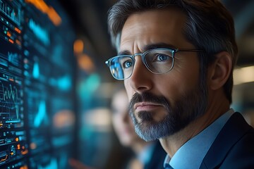 Obraz premium Focused businessman analyzing data on screen. (2)
