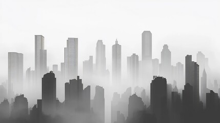 Obraz premium Misty Metropolis: A Monochromatic Cityscape