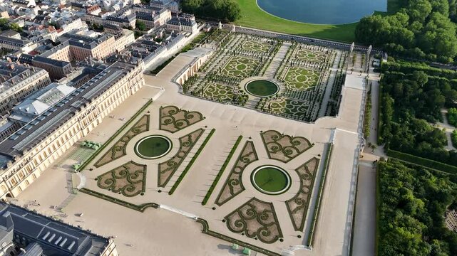 Orangery and Parterre du Midi floral parterre in Palace of Versailles, France