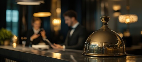Luxury Hotel Reception:  A Golden Bell Reflects Elegant Ambiance