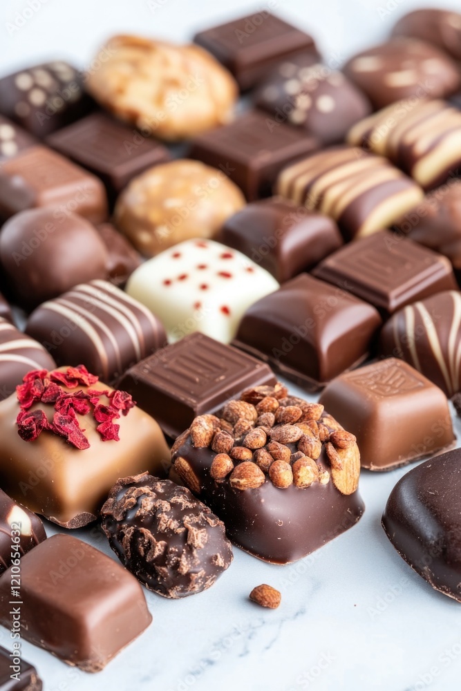 Poster a collection of different chocolates arranged on a table