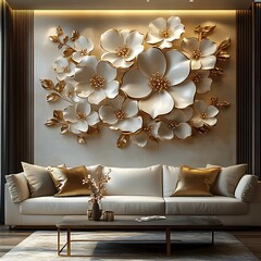 3D White Floral Gold Luxury Design