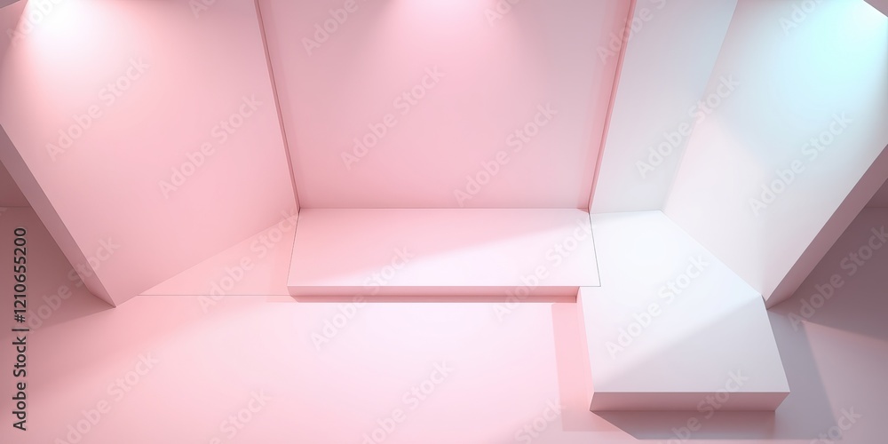 Poster a stylish spring backdrop showcases gentle pink tones and sleek geometric shapes, creating an inviti