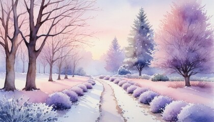 Obraz premium Morning frost transforms a tranquil landscape into a winter wonderland with subtle colors and serene beauty
