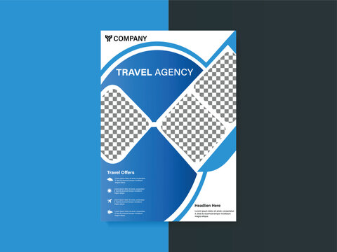 Modern Travel Agency Flyer Design with Blue and White Theme - Powered by Adobe